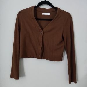 Oak + Fort Cropped Ribbed Cardigan Top
